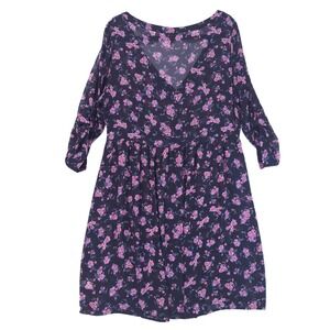 Torrid Floral Chiffon Babydoll Dress Sz 1 Roll Tab Sleeve Sheer Black Pink Flowy